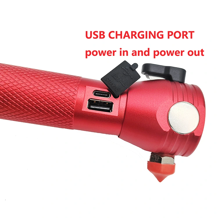 Solar Flashlight with Window Breaker and Seat Belt Cutter